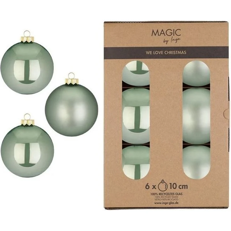 MAGIC by Inge Weihnachtsbaumkugel, Weihnachtskugeln Glas 10cm 6 Stück - Mild Sage – Bild 2