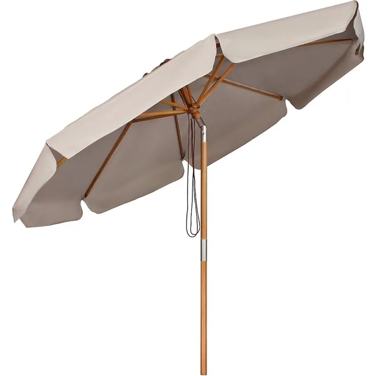 Sekey Sonnenschirm Ø 300 cm Sonnenschirm Holz Gartenschirm Knickbar, Sonnenschutz UPF 50+, LxB: 300,00x300,00 cm, Runder Terrassenschirm mit Volant