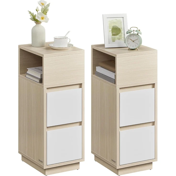 Vasagle 2er Set Nachttisch mit 2 Schubladen, Holz, 65 x 25 x 30 cm, Naturbeige-Wolkenweiß – Bild 1