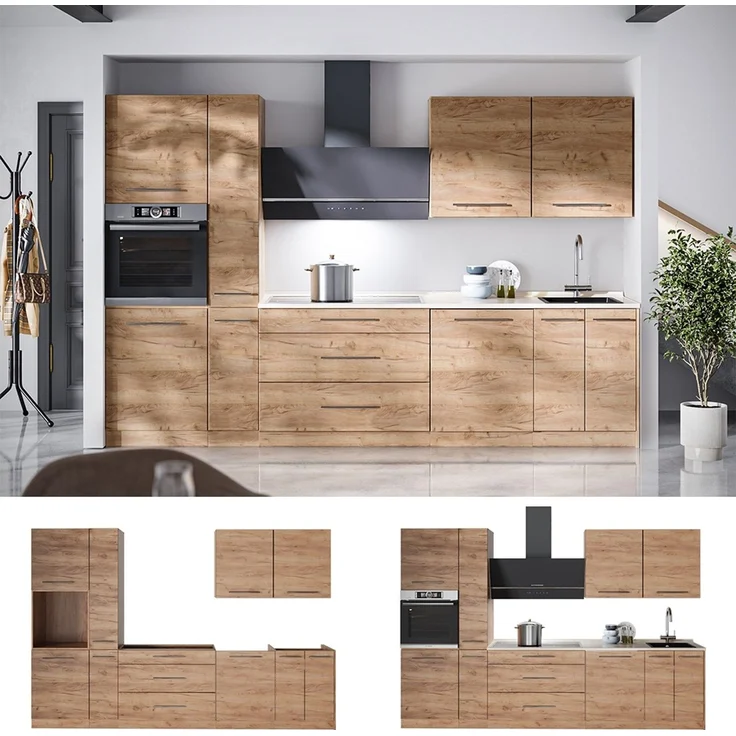 Küchenzeile Fame-Line Goldkraft Eiche/Goldkraft Eiche 310 cm, AP Eiche Vicco – Bild 3