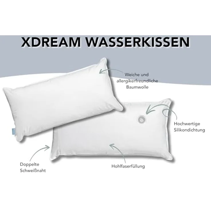 XDREAM Wasserkissen Kopfkissen, 40x80 cm und 50x70 cm, inkl. Fülltrichter, 1-tlg, individuelle Stützwirkung durch anpassbare Füllmenge, Auslaufschutz – Bild 3
