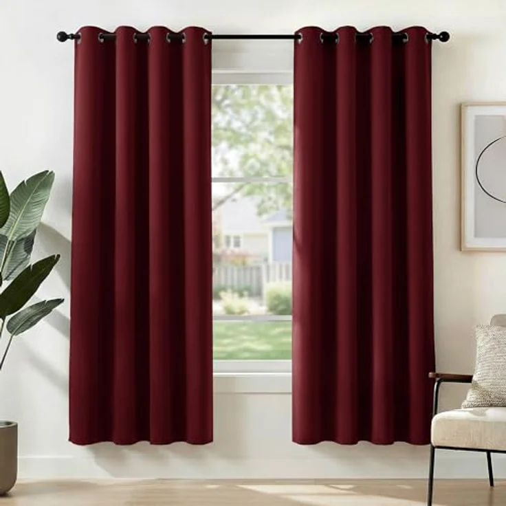 Deconovo Vorhänge Verdunkelungsvorhang Ösen Gardinen Wohnzimmer Thermo Vorhang Blickdicht Gardinen, 180x140 cm(HöhexBreite), Rot, 2er Set – Bild 1