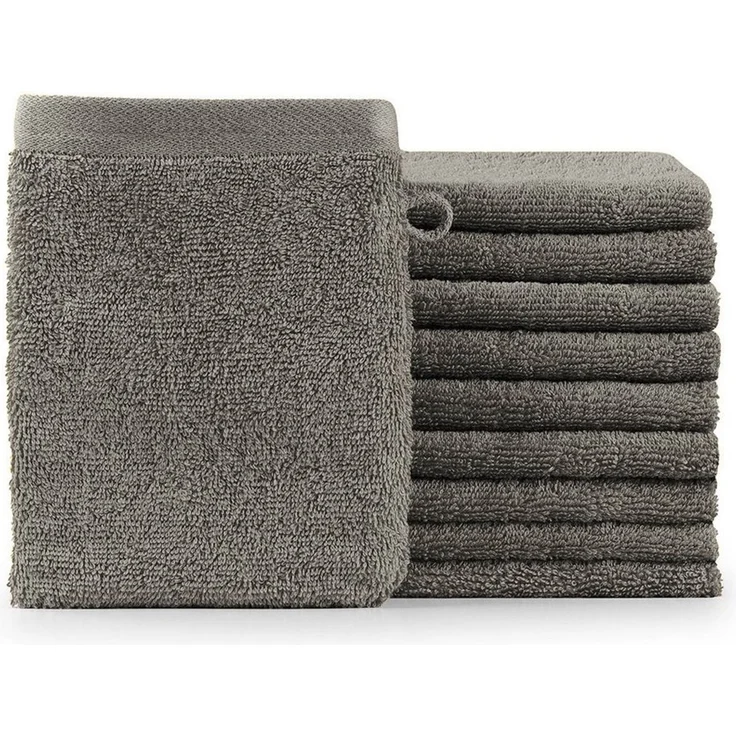 Blumtal Waschhandschuh 10er Set aus Frottee 15x20 cm - weich und saugstark, (Set), mit modischer Bordüre und praktischer Aufhängeschlaufe, 100% Baumwolle – Bild 1