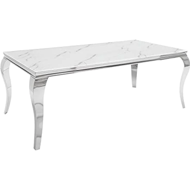 riess-ambiente Esstisch MODERN BAROCK 200cm grau / weiß (Einzelartikel, 1-St), Marmor-Design · Glasplatte · Edelstahl-Beine · bis 8 Personen – Bild 2