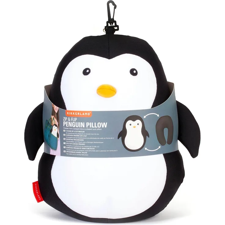 Kikkerland Nackenkissen Zip&Flip Kissen Pinguin - Kuscheltier Nackenhörnchen