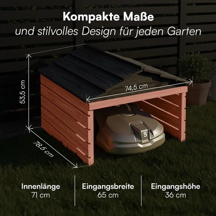 STEELSØN 'Nembus' Mähroboter Garage, Massivholz Kiefer, braun/schwarz, mit UV-Schutzlackierung, wetterfest, 53x74x78 cm, mit abnehmbarem Dach – Bild 7