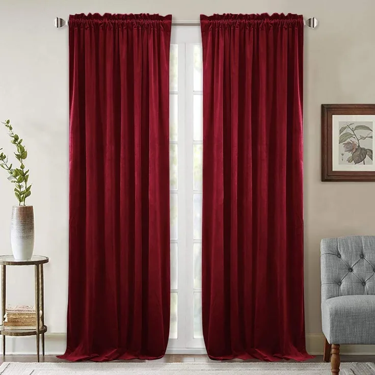 StangH Theaterrote Samtvorhänge, Weihnachtsvorhänge, superweich, wärmeisoliert, Fenstervorhänge, 213,4 cm, für Wohnzimmer, Urlaub, dekorativ für Hauptschlafzimmer, B 52 x L 84, 2 Paneele