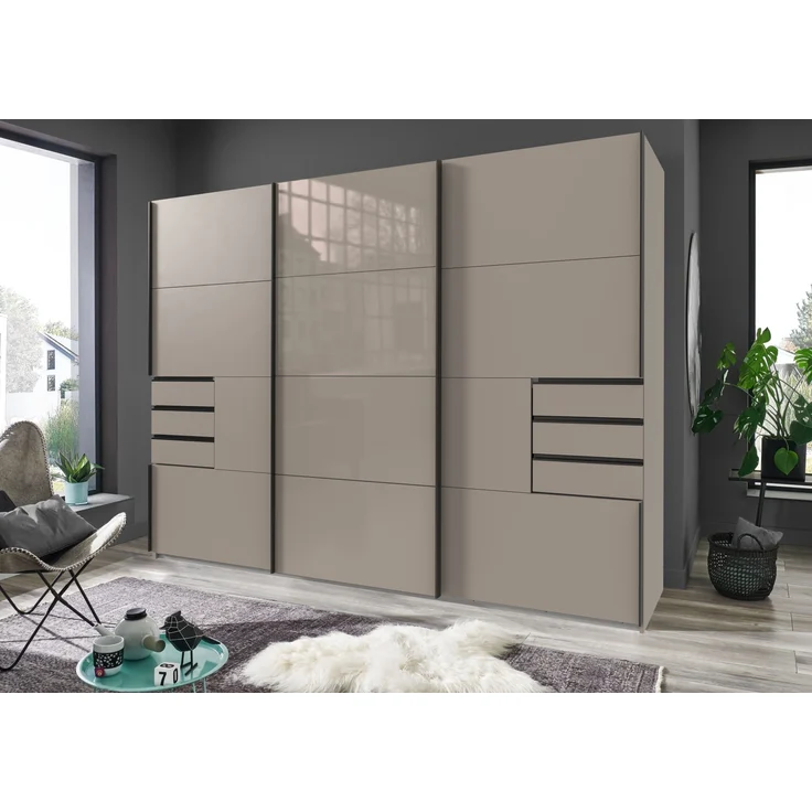 Schlafzimmer-Set >Tilburg< (5tlg.) Bett 168x92x210cm, Schrank, Kommoden, Saharagrau / Grafit – Bild 2