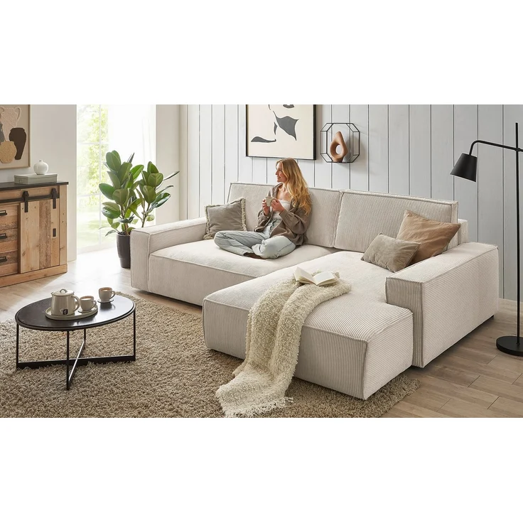 Home affaire Ecksofa NEU: SHERWOOD XXL 284, Big-Sofa L-Form, tiefe Sitzfläche 95 cm, Cord, Recamiere rechts/links, als Schlafsofa stellbar, Cord u. Leinenoptik – Bild 5