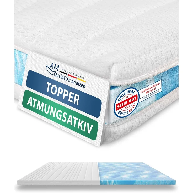 AM Qualitätsmatratzen, Topper für Boxspringbett, Druckentlastend, Matratzenauflage, Reißverschluss, 6 cm hoch, Hypersoftschaum, 80x200 cm