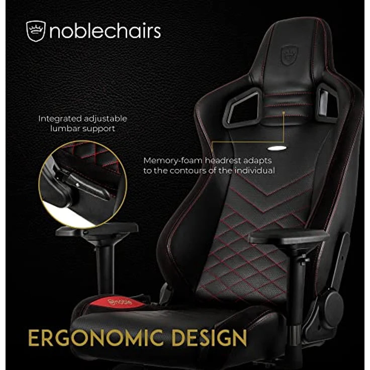 noblechairs Epic Gaming Stuhl - Bürostuhl - Schreibtischstuhl - PU-Kunstleder - Inklusive Kissen - Schwarz/Rot – Bild 4