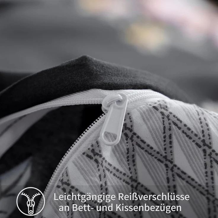 Bettwäsche Set 155x220 Schwarz Blumen Mikrofaser Reißverschluss Bügelfrei – Bild 5