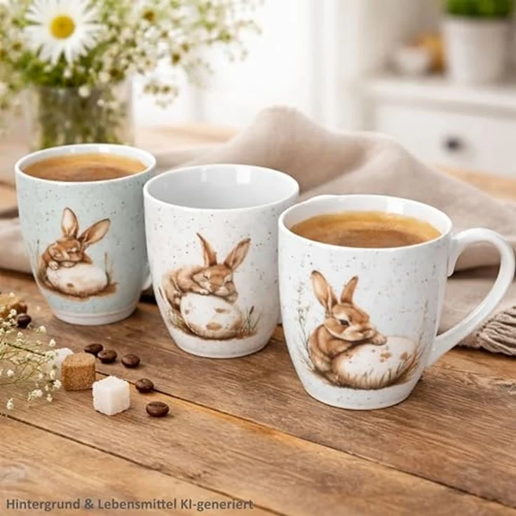 Ritzenhoff & Breker Becher Ritzenhoff 3er Set Jumbobecher Bunny 400ml Hase Ostern Weiß Grün Blau, Porzellan – Bild 3