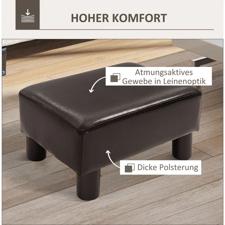 Fußhocker in Braun mit gepolsterter Sitzfläche und Kunststofffüßen, 1 Stück,H 24 x T 40 x B 30 cm – Bild 6