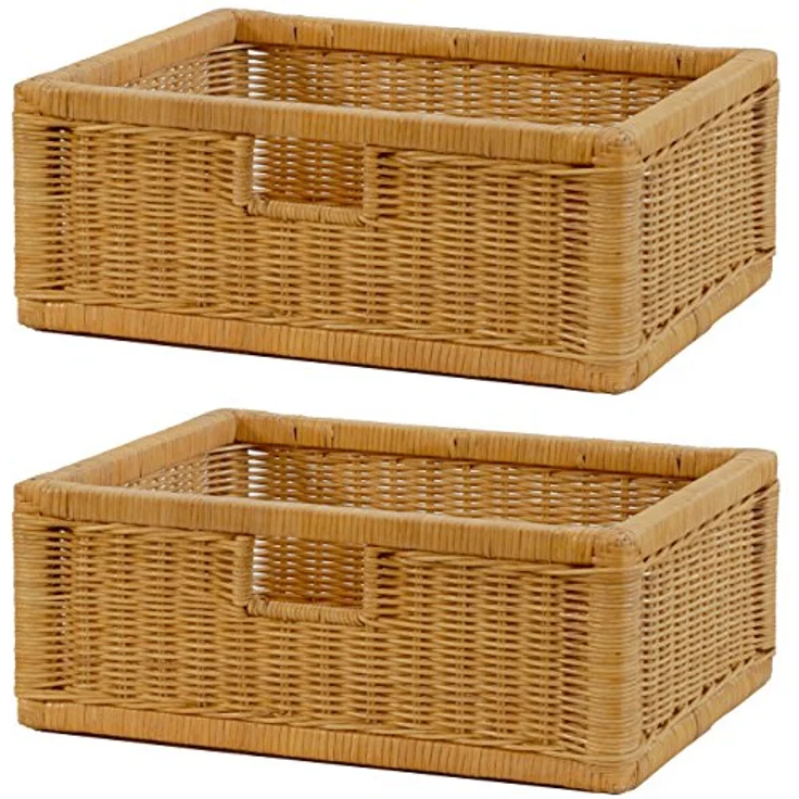 Krines Home Regalkorb 2er Set Regalkorb Aufbewahrungskorb Korb geflochten Rattan Korbset (2-teiliges Set), ca. 43 x 32 x 17,5 cm Aufbewahrung Regal Schrankkorb – Bild 2