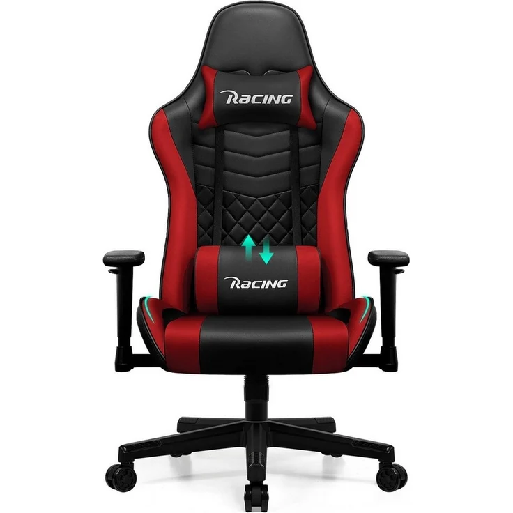 Hiazurm Gaming-Stuhl Gaming Stuhl, Bürostuhl Ergonomisch Wippfunktion bis zu 170° (Gaming Chair mit gepolsterten Armlehnen, 10 cm Höhenverstellung), Verstellbarem Lenden- & Kopfkissen, Gamer Stuhl 150kg Belastbarkeit – Bild 4