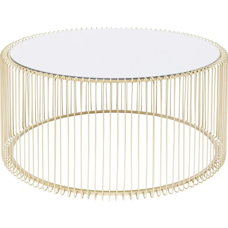 Kare Design Couchtisch Wire Uno Brass Ø80cm, runder, moderner Couchtisch für das Wohnzimmer, mit Gestell in der Farbe Messing und Glasplatte in verspiegelter Optik, (H/B/T) 40,5 x 80 x 80 cm