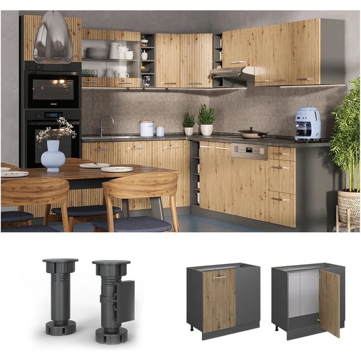 Eckunterschrank R-Line Artisan-Eiche 86 cm ohne Arbeitsplatte Vicco – Bild 2