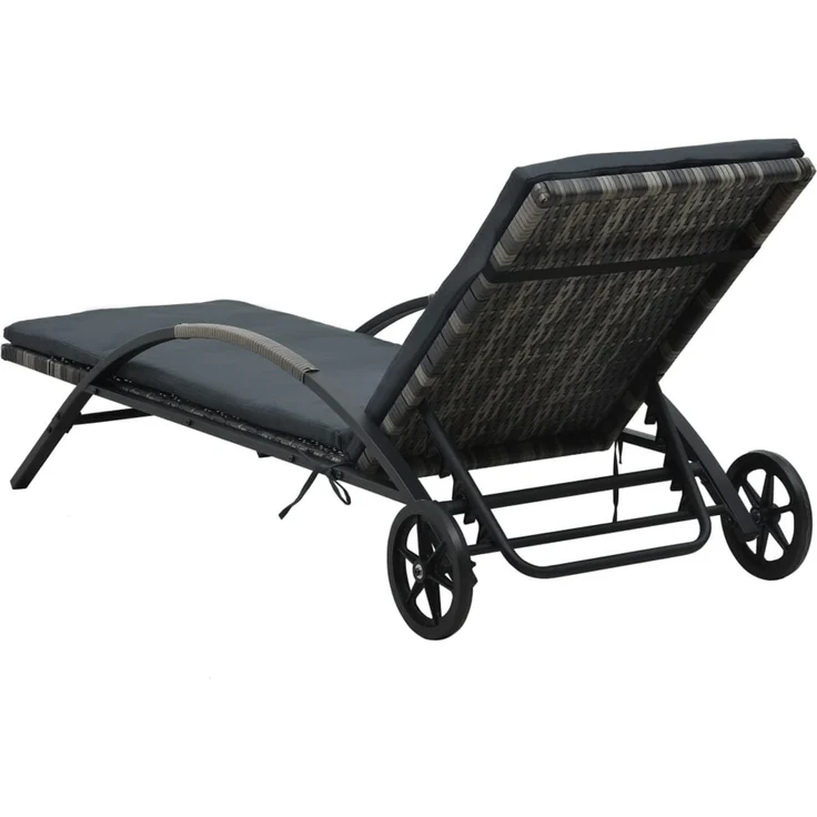 Sonnenliege, Gartenliege mit Auflage & Rädern Poly Rattan Anthrazit – Bild 4
