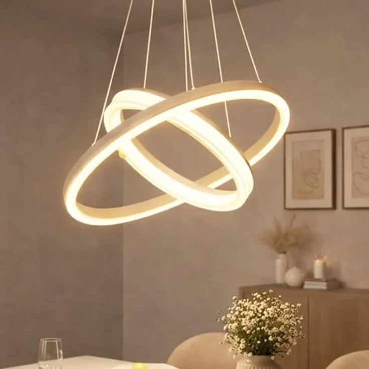 GLOBO LED Hängeleuchte Höhenverstellbar Ringe 30W 1900Lm warmweiß, sandfarben-weiß, Metall, DxH 50x150 cm – Bild 2