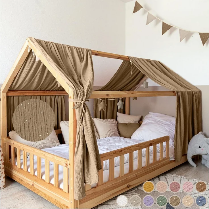 lilimaus Betthimmel Musselin Hausbett Himmel für Kinderzimmer mit Gold Applikation, Musselin Betthimmel aus Baumwolle für Kinderzimmer-Deko – Bild 5