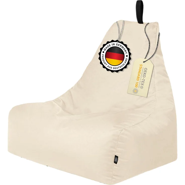 PATCH HOME Lounge Sessel Sitzsack– XL – Creme, bequemer Sitzsack aus Luxus-Polyester-Gewebe, bereits befüllt