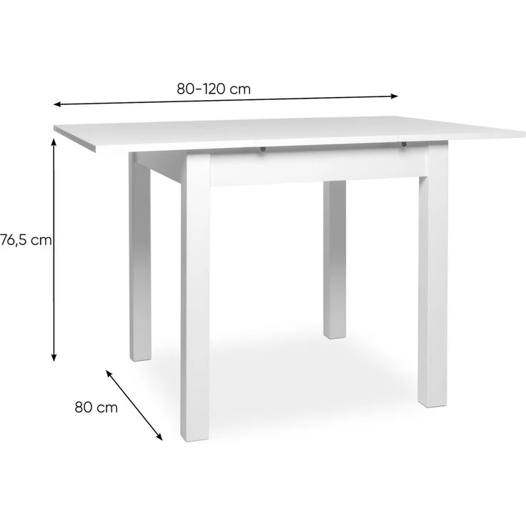 Newroom Esstisch quadratisch Weiß 80 cm, quadratisch ausziehbar bis 120 cm Weiß Küchentisch Speisetisch – Bild 2