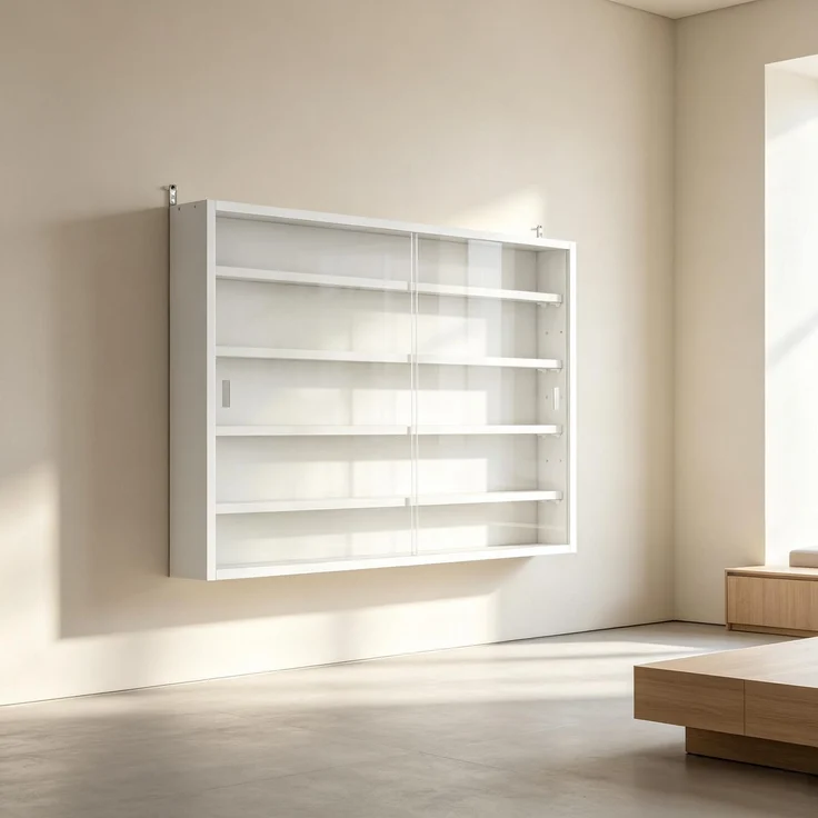 Moderner Glasvitrine Schrank,Wandmontierter Vitrinenschrank,Ausstellungsschrank,Ideal zur Präsentation von Sammlerstücken und Dekorationsobjekten(nur mit Wandmontierter Vitrinenschrank)--Weiß--80x9.5x60cm--YOUDENOVA – Bild 6