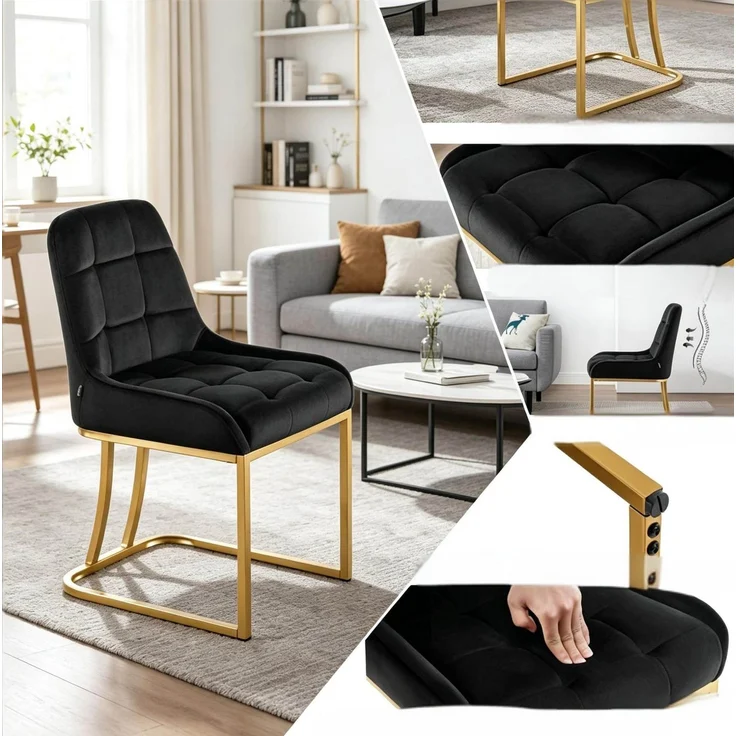 Essstühle im 2er-Set, Sitzfläche 39x45 cm, Höhe 84 cm, mit Samtbezug und goldfarbenem Metallgestell – Bild 8