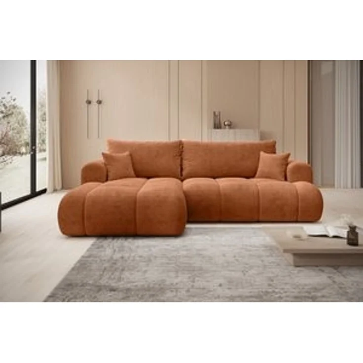 thematys Ecksofa TREVIO 260 x 165 cm, mit Schlaffunktion, mit Bettkasten, Orange (Poso 40), Ausrichtung links – Bild 7