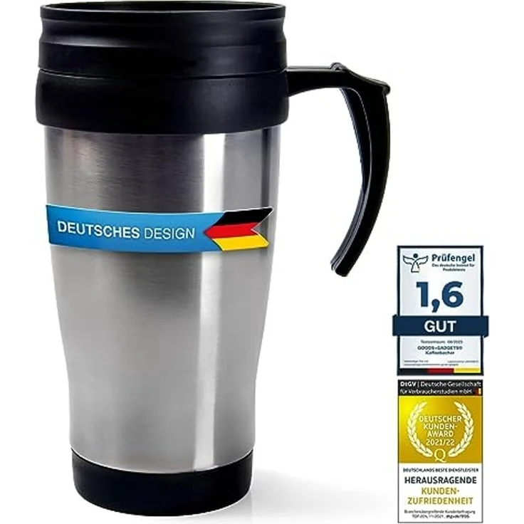 Goods+Gadgets Thermobecher Thermobecher Coffee to Go 400 ml – Edelstahl Isolierbecher mit Deckel, To-Go Mehrweg Iso-Tasse Kaffeebecher – Bild 2