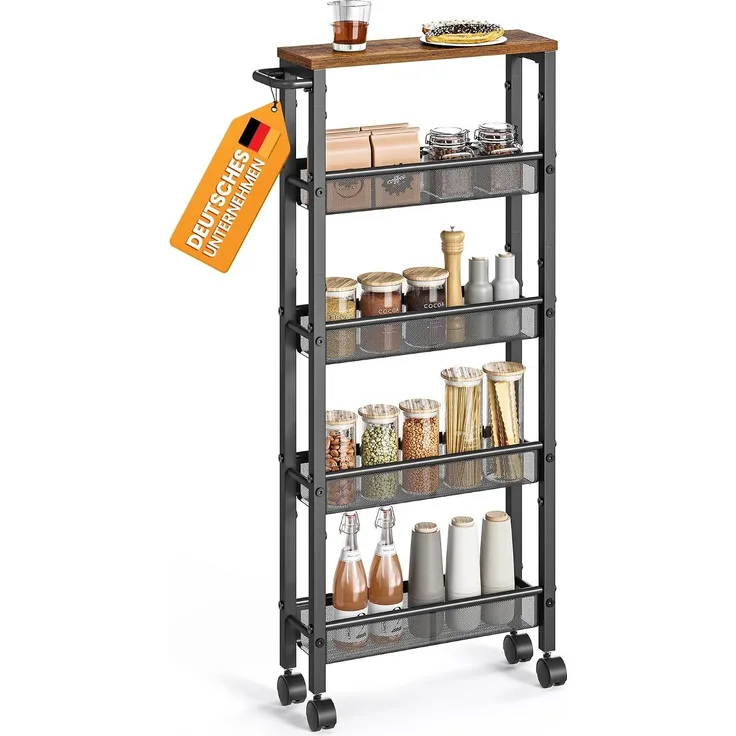 Songmics 'Vasagle' Küchenwagen 5 Ebenen schmal, Stahl vintagebraun-klassikschwarz, 13 x 45,4 x 99,6 cm