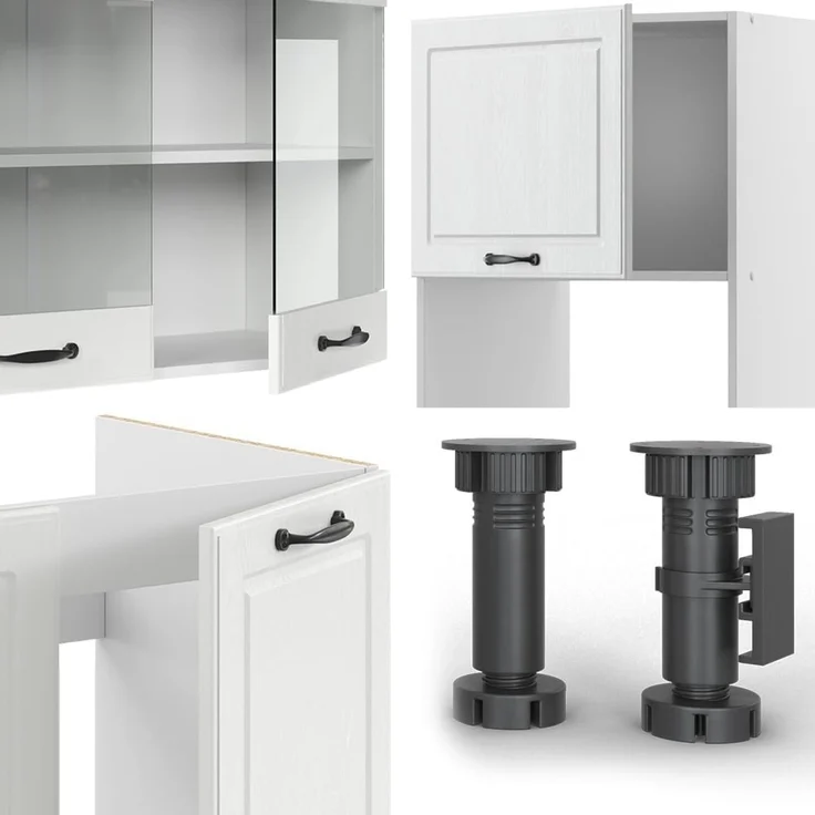 Eckküche R-Line Weiß Landhaus/Weiß 247 x 237 cm ohne Arbeitsplatte Vicco – Bild 5