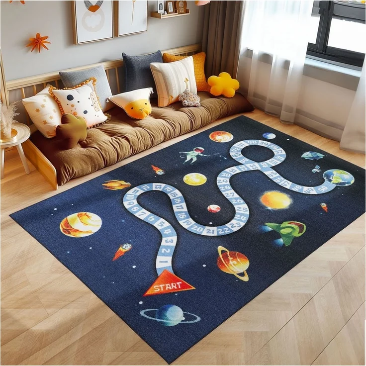 SIMPEX24 Teppich Weltraum Design, Rechteckig, Höhe: 7 mm, Teppich Kinderzimmer Marine Weltraum Design Rutschfest Waschbar – Bild 5