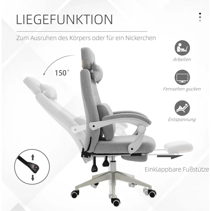 Vinsetto Schreibtischstuhl Drehstuhl mit Fußstütze – Bild 5