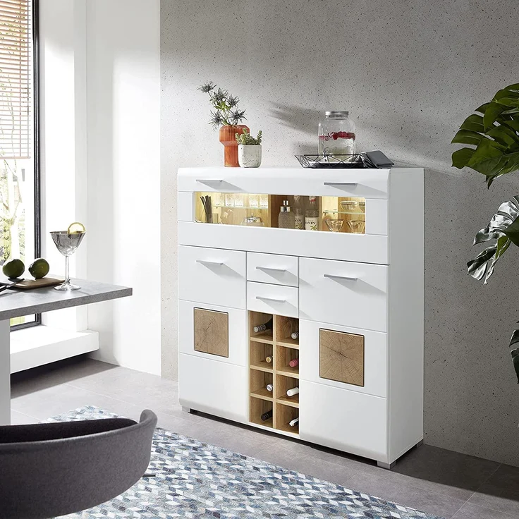 Kommode Barschrank Theke Sideboard Getränke ca. 120 x 129 x 37 cm FUN PLUS Weiß/Eiche Altholz Nb. – Bild 2