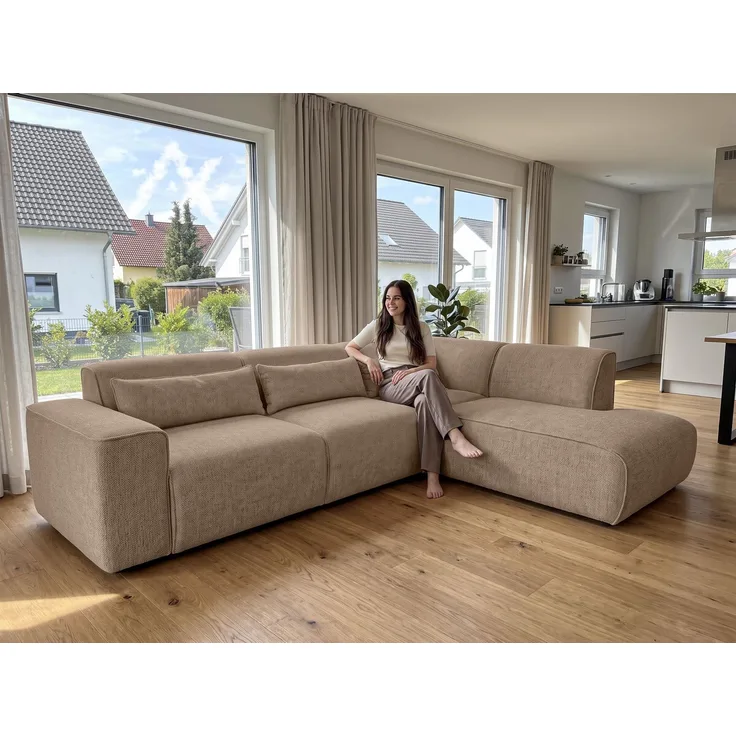 AX LIVING Wohnlandschaft mit Schlaffunktion Ruyam Beige Sofa R