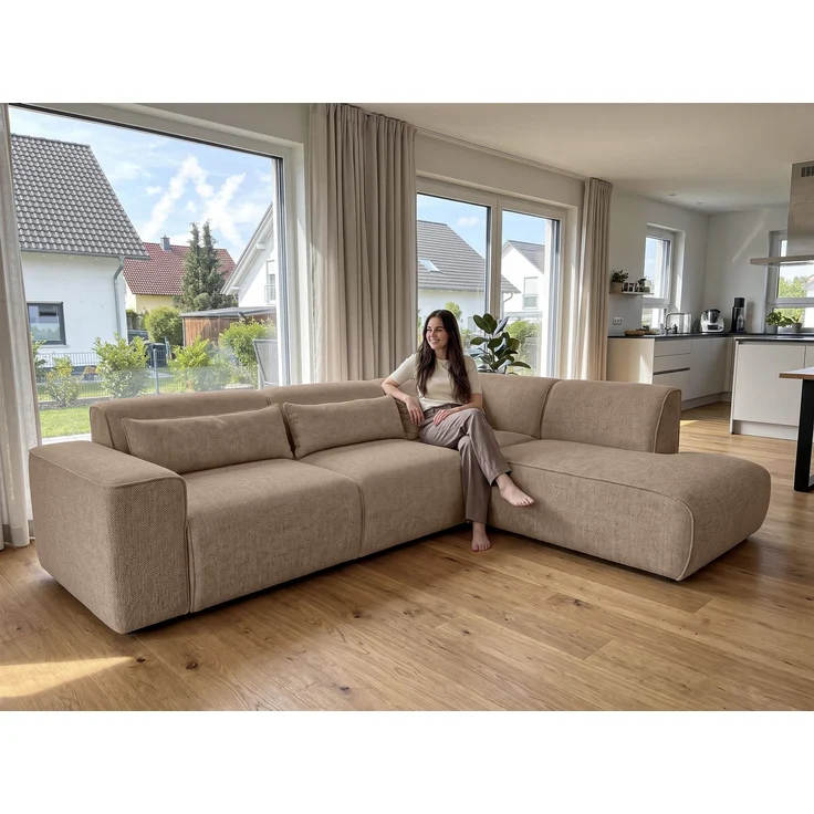 AX LIVING Wohnlandschaft mit Schlaffunktion Ruyam Beige Sofa R – Bild 1