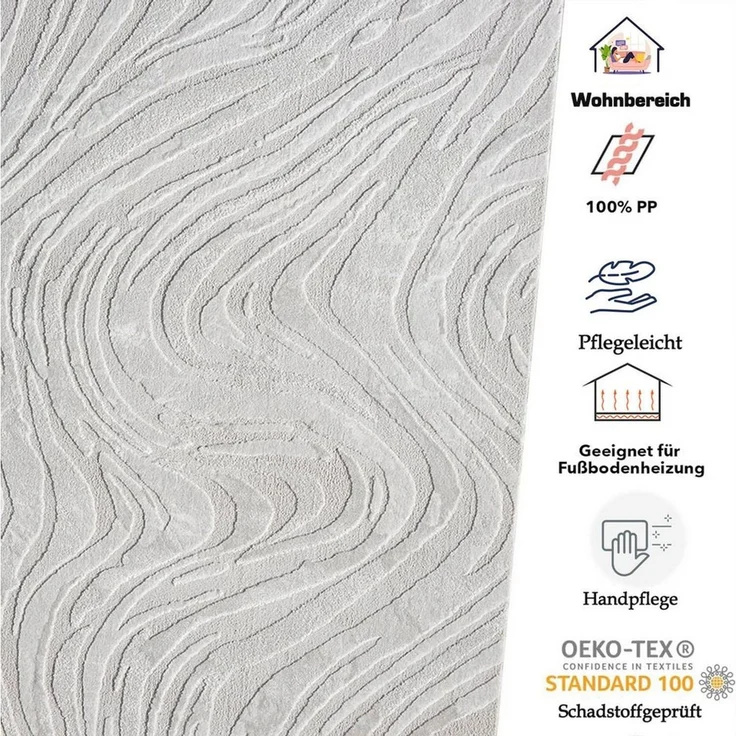 Vimoda Designteppich Teppich Wohnzimmer modern dicht & weich, Rechteckig, Höhe: 11 mm, Einfarbig, Wellenmuster, Läufer, Kurzflor, neues Design, ED Effekt – Bild 4