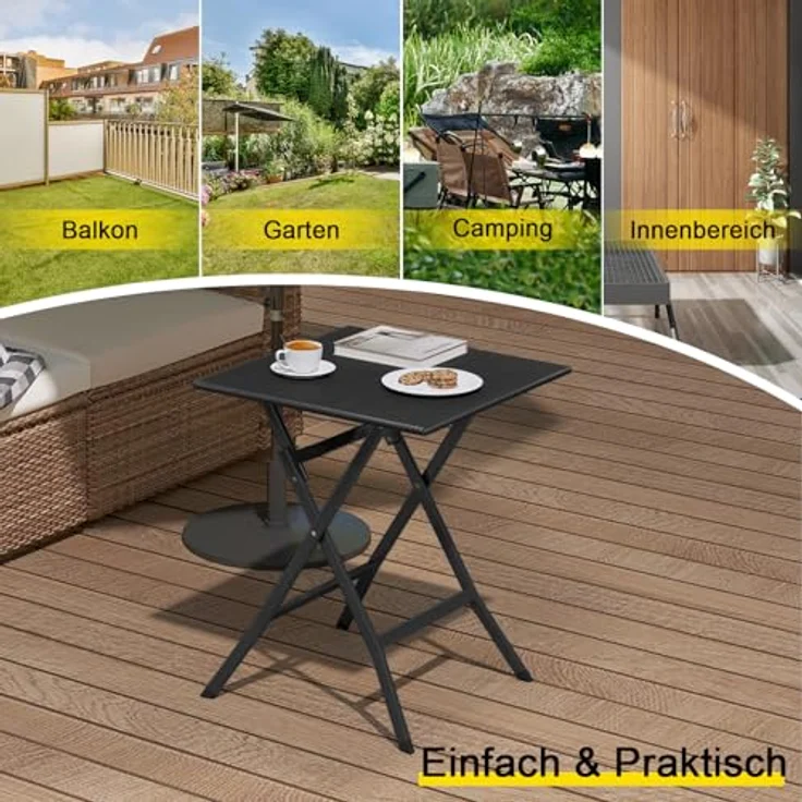 eSituro Klapptisch, Gartentisch Balkontisch wetterfest, Outdoor Beistelltisch klappbar, Kleiner Tisch für Balkon Terrasse Garten, 62x62 cm, 50 kg belastbar, Schwarz – Bild 9