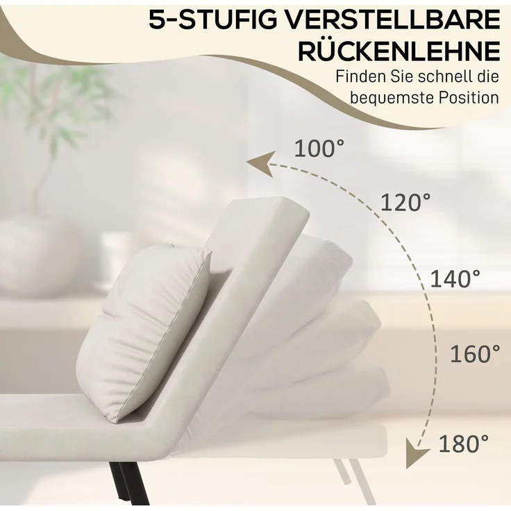 HOMCOM Relaxsessel mit Bettfunktion, Polstersofa mit verstellbarer Rückenlehne, Gästebett, Cremeweiß, 63 x 73 x 81 cm – Bild 5