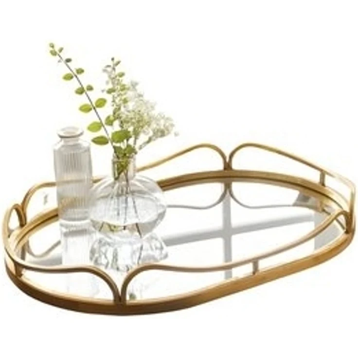 Dekoleidenschaft Tablett mit großer Spiegelfläche "Gold" 50x34 cm groß, Rahmen aus Metall in gold, Serviertablett, Geschenk Verlobung Hochzeit – Bild 5