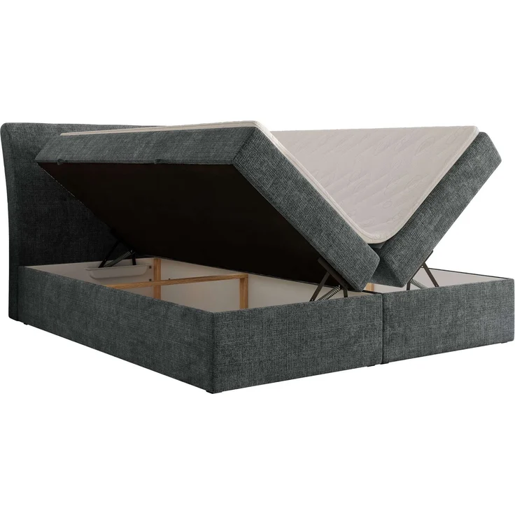 Boxspringbett DAGOS 180 x 200 cm mit Kopfteil, Lattenrost und Stauraum – Doppelbett mit Matratze & Topper Visco , stabile Konstruktion, Bettkasten, modernes Design - Grau Schenille grob gewebt - H4 – Bild 4