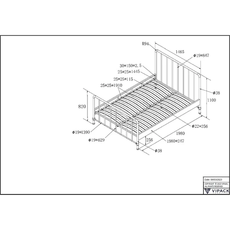 Metallbett Kay 147x207x110 Einzelbett Metall Schwarz matt – Bild 5