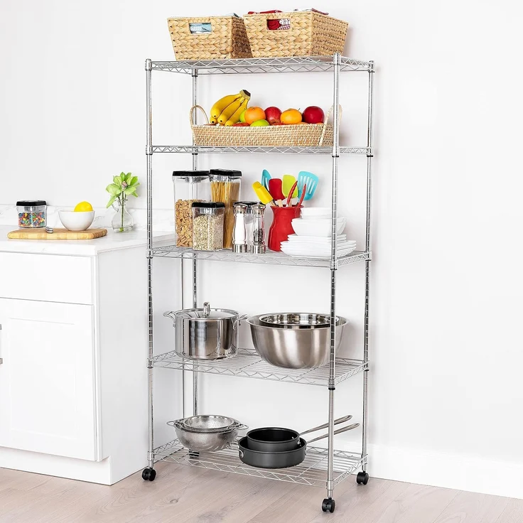 Seville Classics Drahtregal mit 5 Etagen, 5-stöckig, 76,2 cm B x 35,6 cm T (neues Modell), verchromt, beschichteter Stahl – Bild 2