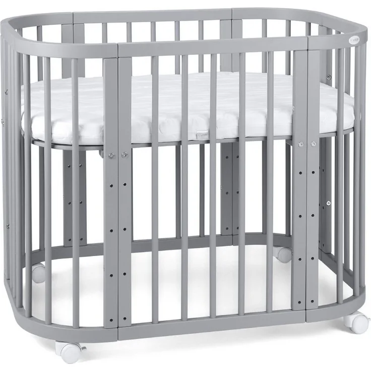 Waldin Babybett Babybett, Beistellbett aus Holz, 5in1 mit Matratze, Belüftet