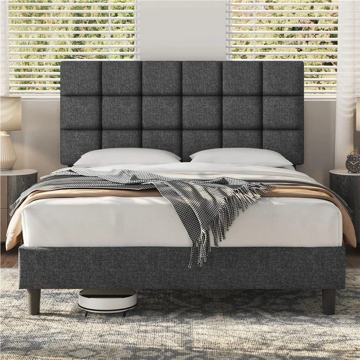 Yaheetech Polsterbett, 160x200 cm, mit höhenverstellbarem Kopfteil und Lattenrost, Dunkelgrau – Bild 3