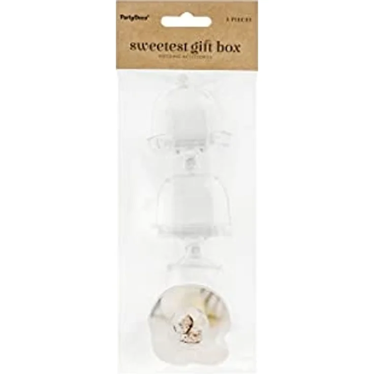 partydeco Geschenkbox, Mini Kuchenständer mit Glocke 5x7cm Kunststoff 3er Set Transparent – Bild 3