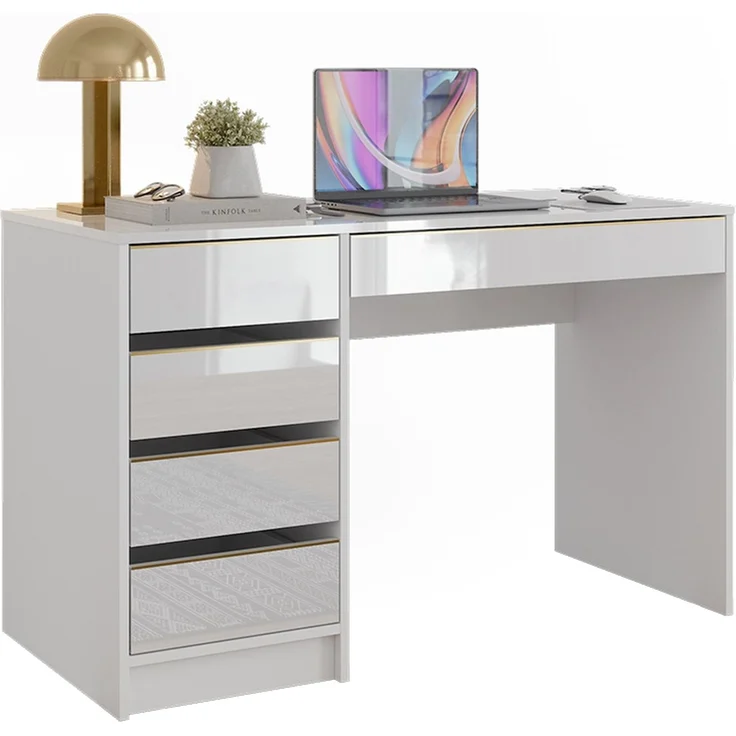 Schreibtisch Sherry Weiß Hochglanz 55 x 120 cm mit Schubladen Vicco – Bild 5