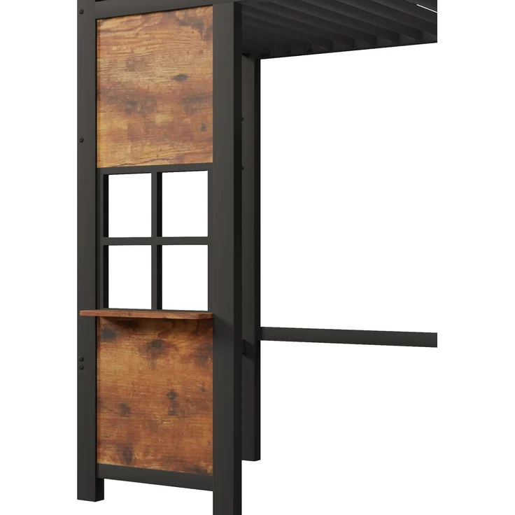 EINHOM Hochbett, 90 x 200 cm, Eisenrahmen, Ablageleiter, Offener Stauraum unter dem Bett, Fenstergestaltung, Icherheitsgeländer, Schwarz (Ohne Matratze) – Bild 5